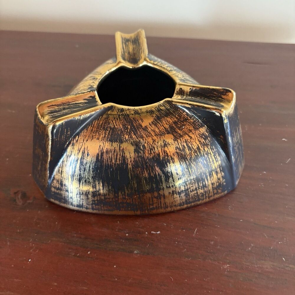 1960’s Stangl Black Gold Ashtray Cigar Triangular